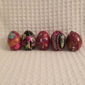 5 Vintage Wooden Painted Decorative Eggs
